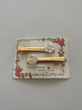 Handmade Gold Rose Flower Barrettes | Vintage Floral Hair Clips | Coquette 2pc